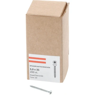 Afbeelding van Spaanplaatschroef verzinkt platverzonken kop TX10 voldraad 3.0X35 (per 200 stuks)