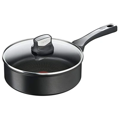 Afbeelding van Tefal G25932 Unlimited On koekenpan, 24 cm, met krasbestendige titanium antiaanbaklaag, thermisch signaal, PFOA vrij, geschikt voor alle soorten fornuizen, inclusief inductiekookplaten, zwart