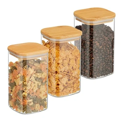 Afbeelding van Relaxdays voorraadpot met deksel 3 stuks luchtdichte opbergpot keuken 1200 ml glas