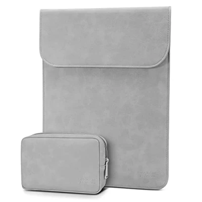 Afbeelding van TECOOL Computerhoes PC 13 inch, waterdichte lederen hoes voor 2022 MacBook Air M2, 2018 2021 M1, 2016 Pro M2 Surface Pro, XPS 13,12.9 iPad lichtgrijs