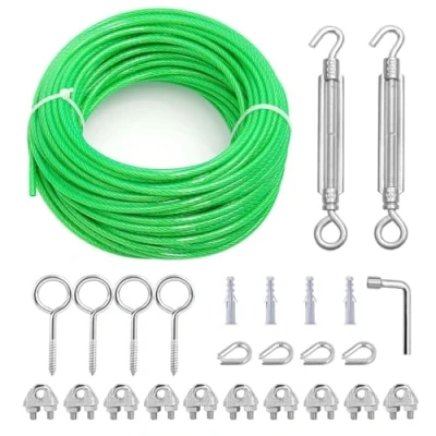 Afbeelding van hannger Draadkabel 5 mm &amp; M6 spanslotenset, 15 m staalkabel met oogjes, spankabel, pvc ommanteld, kabelspanset voor tuin, metalen touw, waslijn, klimhulp klimplanten, gordijntouw