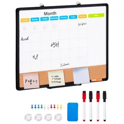 Afbeelding van VEVOR 24 &quot;x 18&quot; Maandelijkse Kalender Whiteboard &amp; Kurk Board Combo met Aluminium Frame 2 in 1 Magnetisch Dry Erase Bulletin voor Muurbevestiging Ideaal School, Thuis, Kantoor