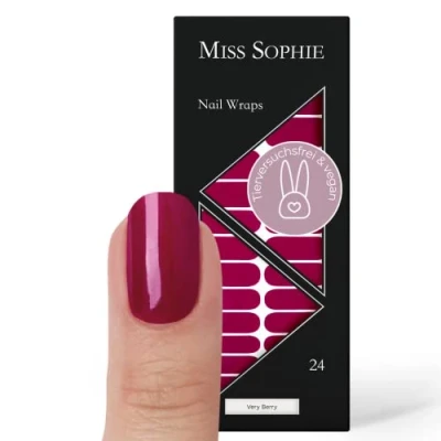 Afbeelding van Miss Sophie Nagelfolie &quot;Very Berry&quot;, Eenkleurig, Rood, Nail Wraps 24 ultradunne zelfklevende duurzame nagelfolies