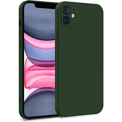 Afbeelding van MyGadget Hoes compatibel met iPhone 11, tweelaagse telefoonhoes camerabescherming, cover binnenvoering en siliconen buiten, olijfgroen