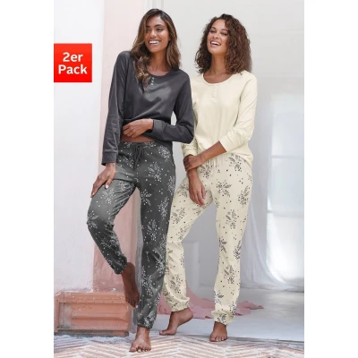 Afbeelding van Lascana SET Pyjama, Dames, Maat: 32/34, Anthrazit beige