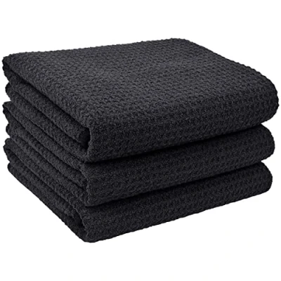 Afbeelding van Microfiber theedoeken, Zwart, Dikke wafelstof, Handdoek, Super absorberend, pluisvrij, 40 cm x 56 cm, pak van 3 stuks