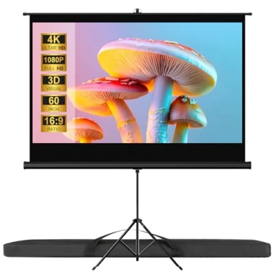 Afbeelding van VISULAPEX 60Projectorscherm met Statief, 16:9 4K HD Projectiescherm 160 Instelbare Kijkhoek voor Thuisbioscoop, Vergaderzaal, Bruiloft