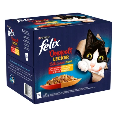 Afbeelding van 24x85g Vlees Selectie in Gelei Felix Dubbel Zo Lekker Kattenvoer