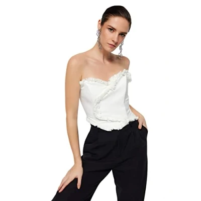 Afbeelding van Trendyol Ecru, Aansluitende, Gevoerde, Geweven Bustier Met Kwastjes Tprss22Bs0070