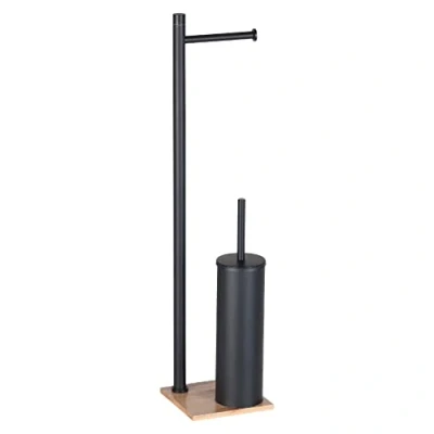 Afbeelding van Gedy Trilly Columna Toiletpapierhouder en wc borstelhouder, natuurlijk zwart mat