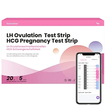 Afbeelding van Femometer 20 ovulatietest + 5 zwangerschapstest 25 miu/ml optimale gevoeligheid met urinebeker