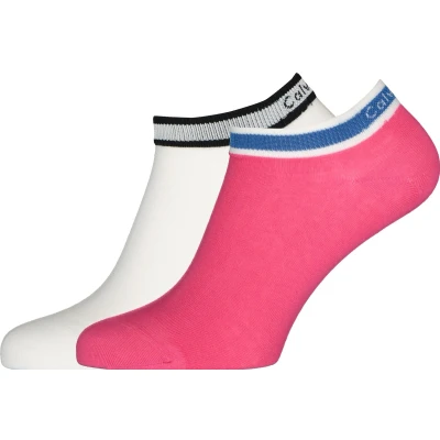 Afbeelding van Calvin Klein damessokken Spencer (2 pack) enkelsokken logo boord wit en roze Maat: One size