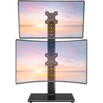 Afbeelding van ELIVED Verticale dubbele monitorstandaard, stapelen van twee schermen tot 32 inch, max. 15 kg per monitor, vrijstaande monitorhouder in hoogte verstelbaar, VESA 75/100 mm, EV2012
