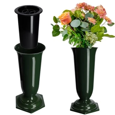 Afbeelding van KADAX Grafvaas, vaas van kunststof, bloemenvaas, kunststof voor bloemen, weerbestendige begraafplaats vaas, vorstbestendige steekvaas graf, grafdecoratie (15,5 cm, groen)