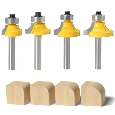 Afbeelding van Houtbewerking Frees 4 Stuks 1/4 Inch Ronde Router Bits Frezen Carbide Tipped Bit Hout Freeszaag Cutter Schacht Over Bit, voor Thuis &amp; Diy, Tool