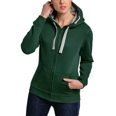 Afbeelding van HRM Damesjas met capuchon, premium capuchonjack contrasterende binnenvoering, basic hoodie ritssluiting, hoogwaardige en duurzame damestops, Bottle green, 4XL