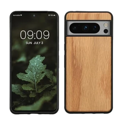 Afbeelding van kwmobile telefoonhoesje geschikt voor Google Pixel 8 Pro Hoesje met bumper in lichtbruin / bruin Backcover eikenhout