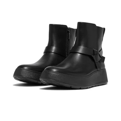 Afbeelding van Fitflop Dames F Mode Gevouwen Knoop Lederen Flatform Chelsea Boots, Zwart, 39 EU
