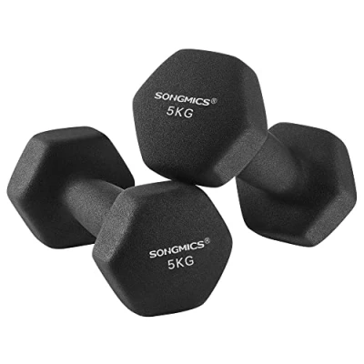 Afbeelding van SONGMICS halters, set van 2, korte krachttraining, thuis, op kantoor, sportschool, 2 x 5 kg, zwart SYL60BK