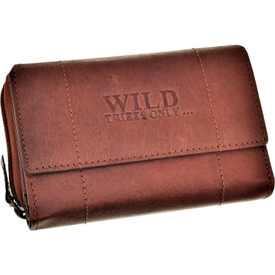 Afbeelding van Portemonnee Dames Geroosterd Bruin Buffelleer RFID Protected Anti skim Overslagportemonnee WILD TRIBES ONLY...