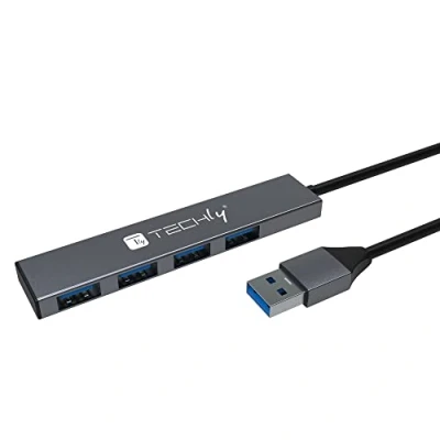 Afbeelding van Techly USB hub 4 poorten USB3.2 Gen1 (USB A, 4 Havens), Docking station + hub, Grijs