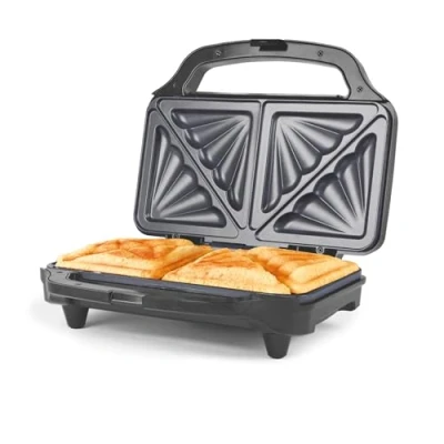 Afbeelding van Salter Sandwich Toaster Anti aanbaklaag, Diepe Vulling Tosti maker, Bereidt 2 Getoaste Broodjes Samen, 4 plakken Grillpers, Automatische Temperatuurregeling, Koel aanraakhandvat, 900W