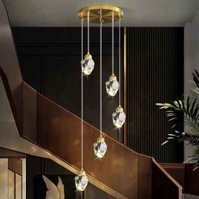 Afbeelding van Moderne Kristallen Hanglamp, 3 Kleuren LED Voor Keuken Slaapkamer Woonkamer Eetkamer Verlichting (Goud, 5 Koppige Ronde Voet)