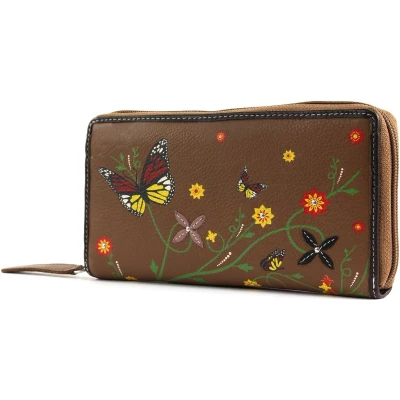 Afbeelding van bruno banani Leren Portemonnee Butterfly Large Zip Around Cognac Bruine Veelkleurig