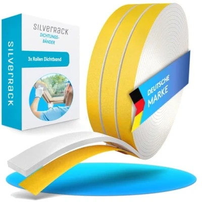 Afbeelding van SilverRack 15 m deurafdichting, zelfklevend, afdichtingstape, wit, 6 mm x 1,5 mm, op maat te snijden schuimband als raamafdichting, 3 rollen van elk 5 m, tochtstopper, besparen verwarmingskosten