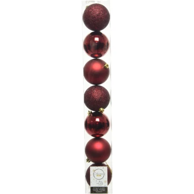 Afbeelding van Decoris Kerstballen 8 cm donkerrood 7 stuks