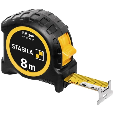 Afbeelding van STABILA Zakbandmaat BM 300, 8 m, meetlint met dubbelzijdige metrische schaal, onbreekbare PC/ABS behuizing, spikes, riemclip, MID nauwkeurigheid