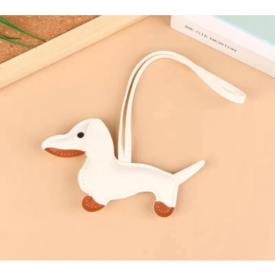 Afbeelding van Teckel Sleutelhanger Leder Wit Teckelsleutelhanger Tashanger Leer Hond