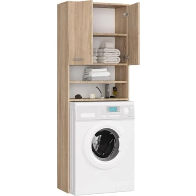 Afbeelding van BDW Wasmachinekast, 180 x 64 30 cm, hoge badkamerkast, badkamermeubel, badkamerrek, wasmachine, eiken Sonoma
