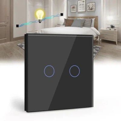 Afbeelding van BSEED Touch Lichtschakelaar, gehard glas paneel met LED indicator, 2 Voudig Weg Aanraakschakelaar Zwart, Geen Neutrale Draad 800W
