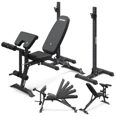 Afbeelding van Zipro Olympische halterbankset, superset, halterbank met beenontwikkelaar, curlpult en plank, krachtstation verstelbare rugleuning zitkussen, belasting 270 kg, multifunctionele trainingsbank