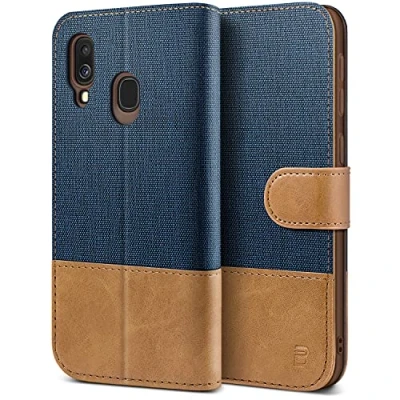 Afbeelding van BEZ Samsung A40 Hoesje, Galaxy Hoesje Book Case Leer Wallet, Flip Wallet [Canvas Kunstleer] met Creditcardhouders, Standaard, Magnetische Sluiting, Blauw
