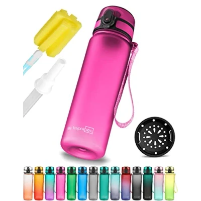 Afbeelding van Minny drinkfles voor kinderen lekvrij met rietje of zeef 350ml, 500ml, 750ml lichtgewicht Tritan BPA vrij kleuterschool, school (Zwart grijs 500ml)