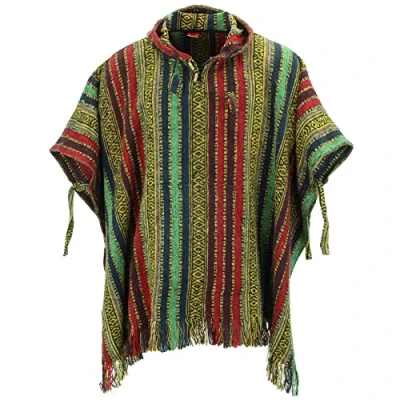 Afbeelding van LOUDelephant poncho met capuchon van 100% geweven katoen, Gheri stijl, Mexicaanse rood, groen en marineblauw