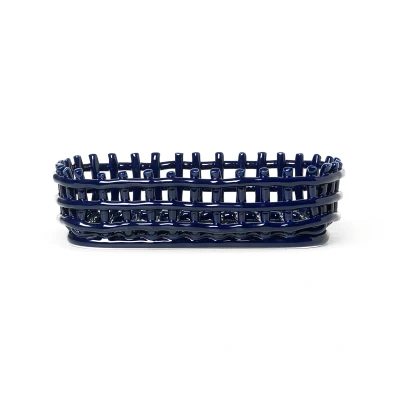 Afbeelding van ferm LIVING Keramische mand, ovaal, blauw, lengte 30 cm, keramiek