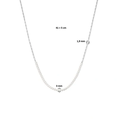 Afbeelding van zilver gerhodineerd collier synth. parel 3,0 mm 1336686 40 cm horloge Zilverkleur