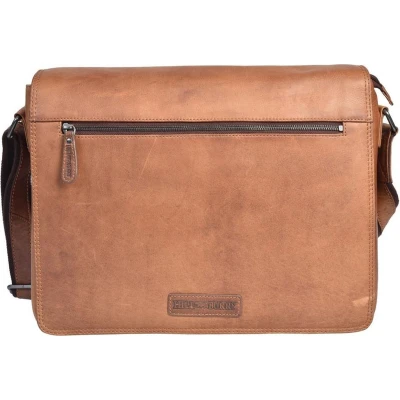 Afbeelding van Hillburry tas Lederen Messenger Akte 15 inch, 16 17 Inch laptoptas Bruin / Cognac