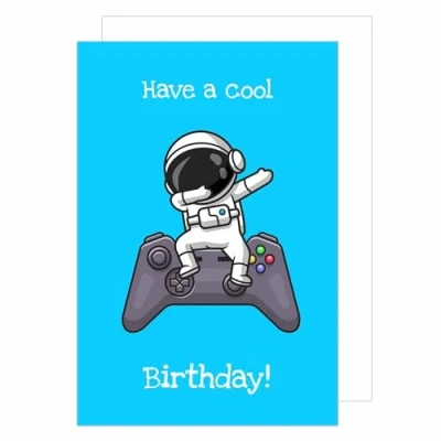 Afbeelding van Edition Seidel Premium verjaardagskaart met envelop. Wenskaart billet cool Happy Birthday humor grappige tiener jongen meisje gamercontroller astronaut (G3497 SW023)