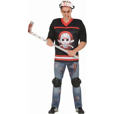 Afbeelding van FIESTAS GUIRCA Jazzmoordenkostuum voor hockey, inclusief masker van bloedige moordenaar, Halloween kostuum heren, maat 52 54 L