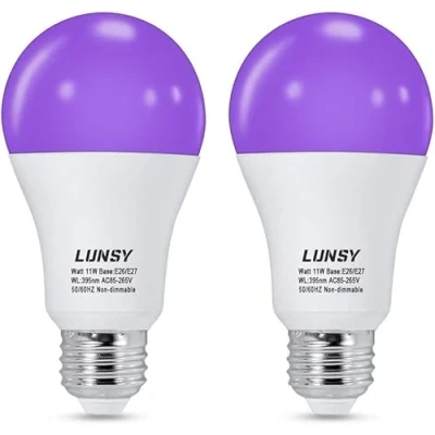 Afbeelding van LUNSY 11 W blacklight gloeilamp, 2 stuks uv lamp, E27 385 400 nm, ledlamp, partylicht, zwarte voor bodypaint, kinderverjaardag, Halloween, party, disco, club