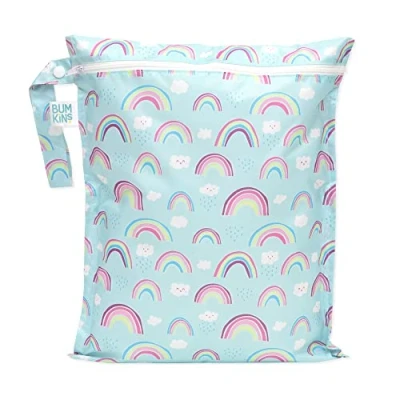 Afbeelding van Bumkins Waterdichte natte tas, wasbaar, herbruikbaar voor reizen, strand, zwembad, kinderwagen, luiers, vuile gymkleding, badpakken, toiletartikelen, 12 x 14 regenbogen