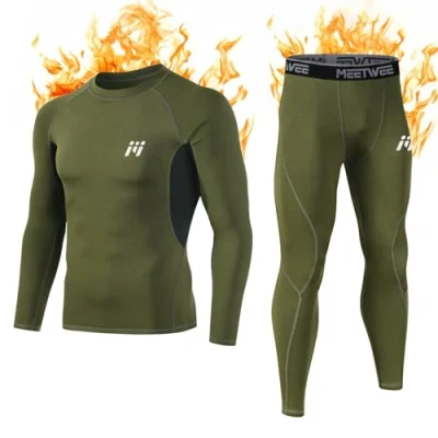 Afbeelding van MEETWEE Heren thermisch ondergoed set, winter lange mouw basislaag sneldrogend lang johns compressie pak voor training skiën hardlopen wandelen, Groen, XL