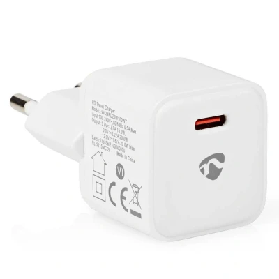 Afbeelding van USB C snellader Nedis 1 poort (USB C, 20W, Power Delivery, Wit)