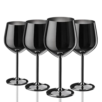 Afbeelding van WOTOR Zwarte wijnglazen set van 4, 540 ml roestvrijstalen wijnglazen, onbreekbaar en draagbaar metalen wijnglas voor buiten, reizen, kamperen zwembad (zwart)