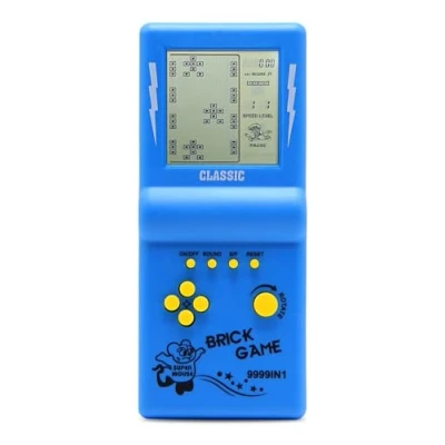 Afbeelding van HLF 3,5 inch groot scherm retro bakstenen spelconsole voor de jaren 80/90 bouwsteen spel racen/tankspel ingebouwde 23 klassieke spellen Nostalgische puzzel kinderspelconsole (blauw)