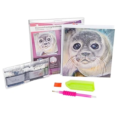 Afbeelding van Ideen mit Herz Diamond Painting wenskaart, 16 x cm, 370 g/m², inclusief envelop en gereedschap, zeehondbaby